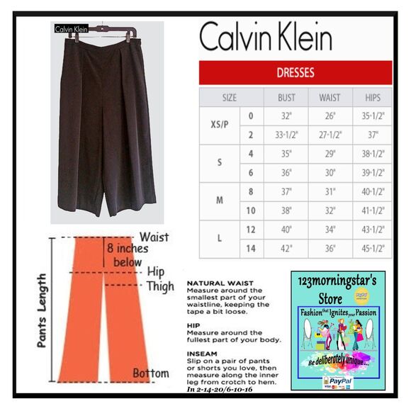 CALVIN KLEIN NEW Pleated Front Slant Pockets Wide Leg Culottes Pant 10 - Picture 12 of 12